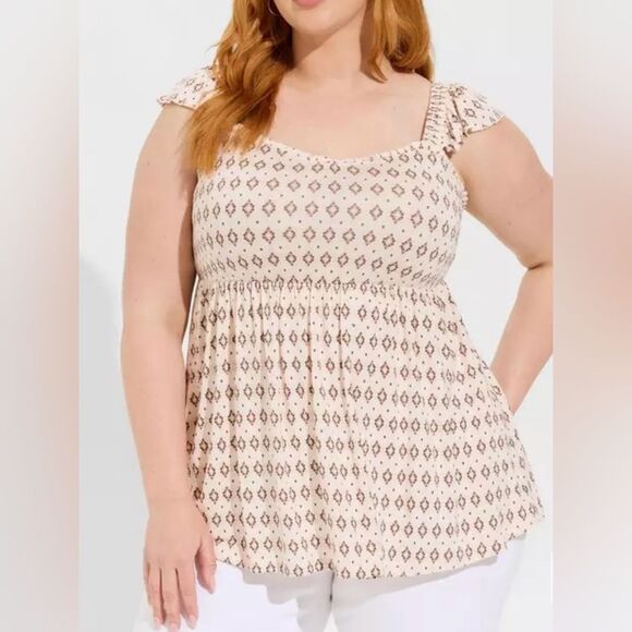 Torrid Cream Ruffled Sleeveless Babydoll Blouse - Picture 1 of 12